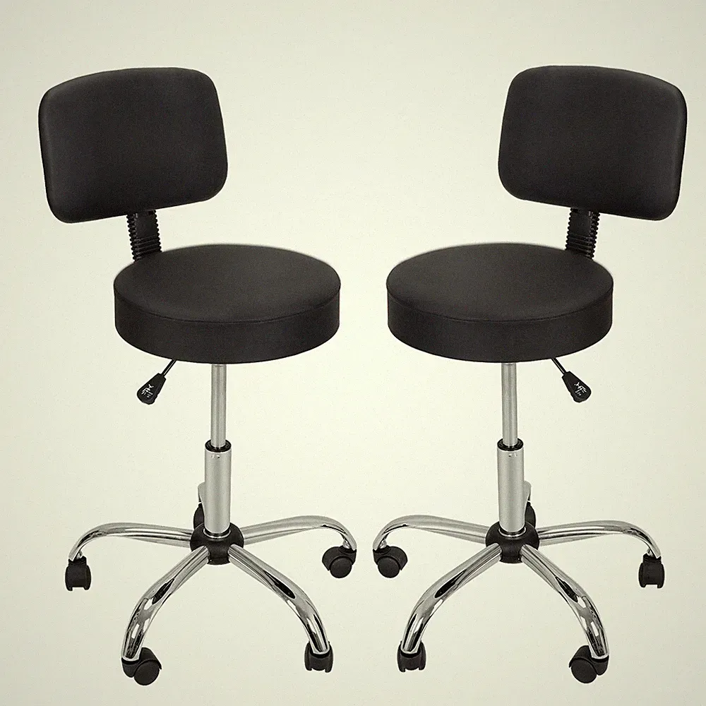 2X Black Salon Stool Rolling Adjustable Hydraulic Medical SpaWith Back Cushion