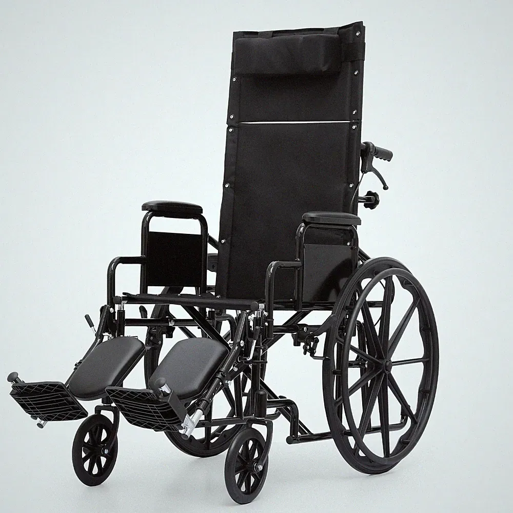 Folding Medical Transport Reclining Wheelchair w/ Removable Armrest