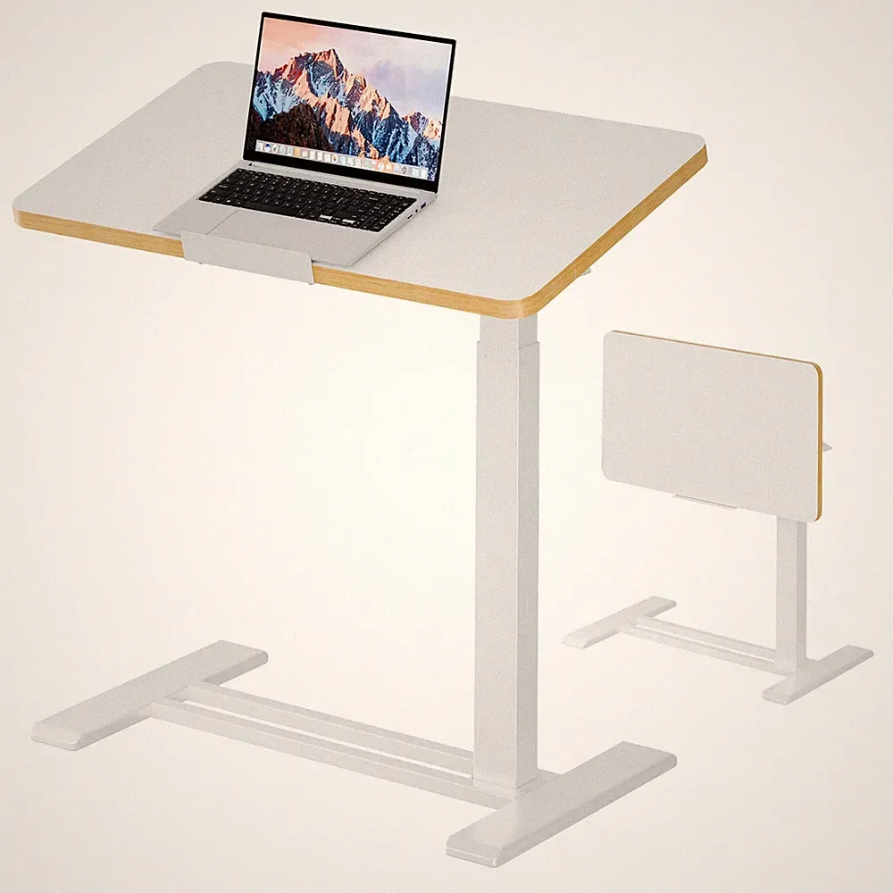 Medical Adjustable Overbed Bedside Table with Casters 90° Tilt Top Pneumatic...