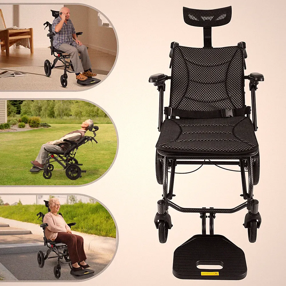 Safe Folding Medical Transport Reclining Wheelchair w/ Removable Armrest
