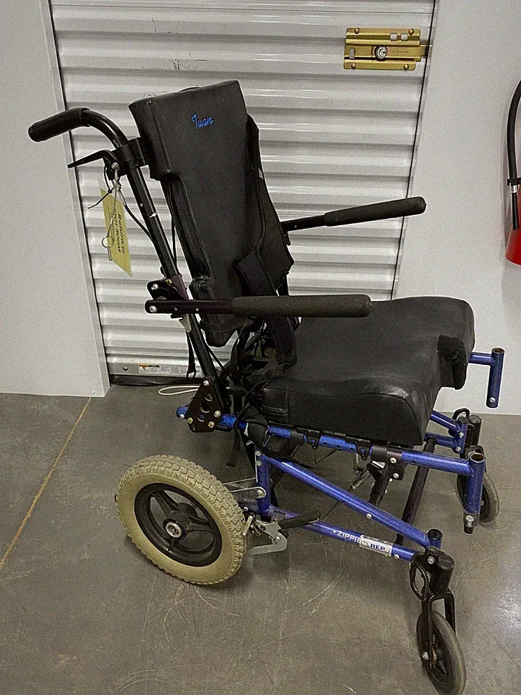 Sunrise Quickie Zippie Pediatric Folding Wheelchair Tilt-in-Space Blue for Kid